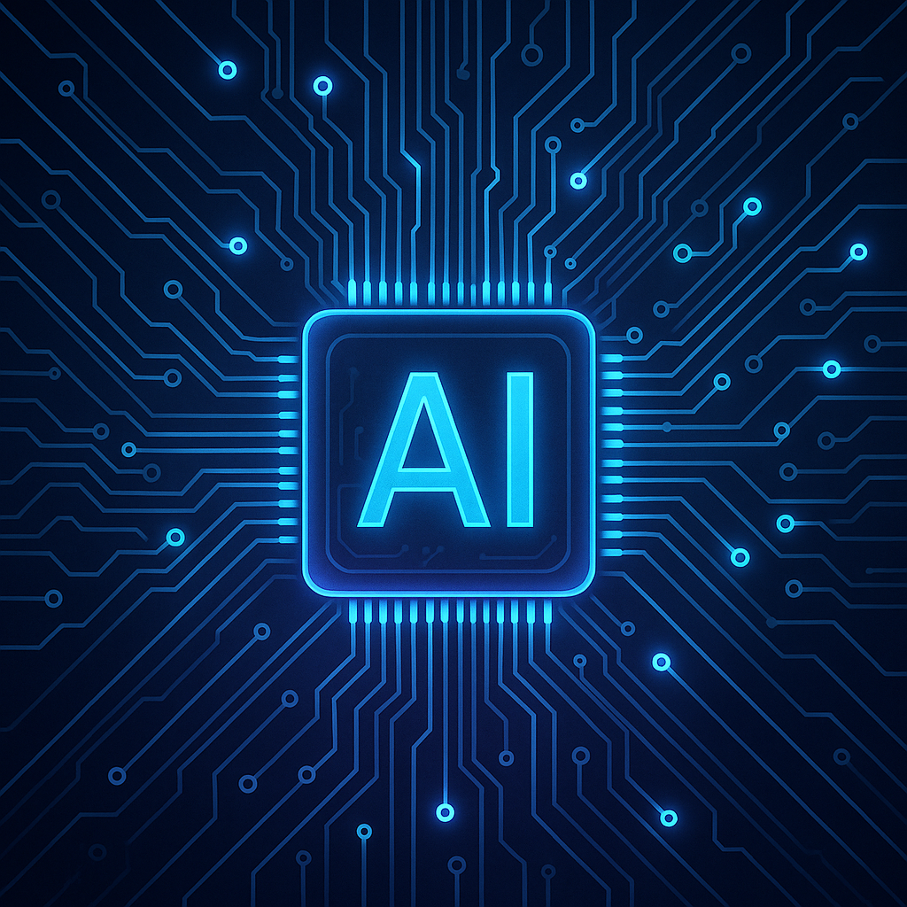 Futuristic AI chip with digital circuit lines